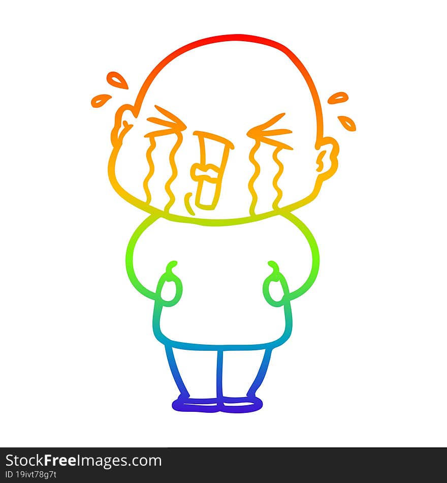 rainbow gradient line drawing cartoon crying bald man