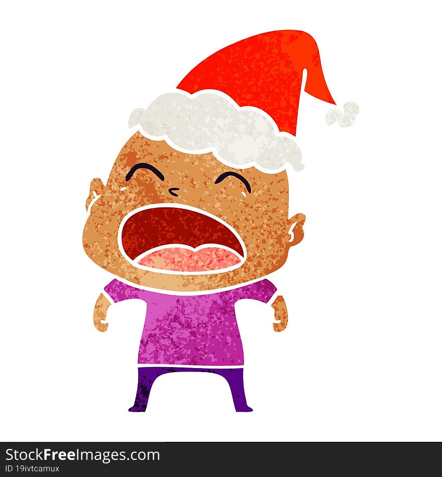 retro cartoon of a shouting bald man wearing santa hat