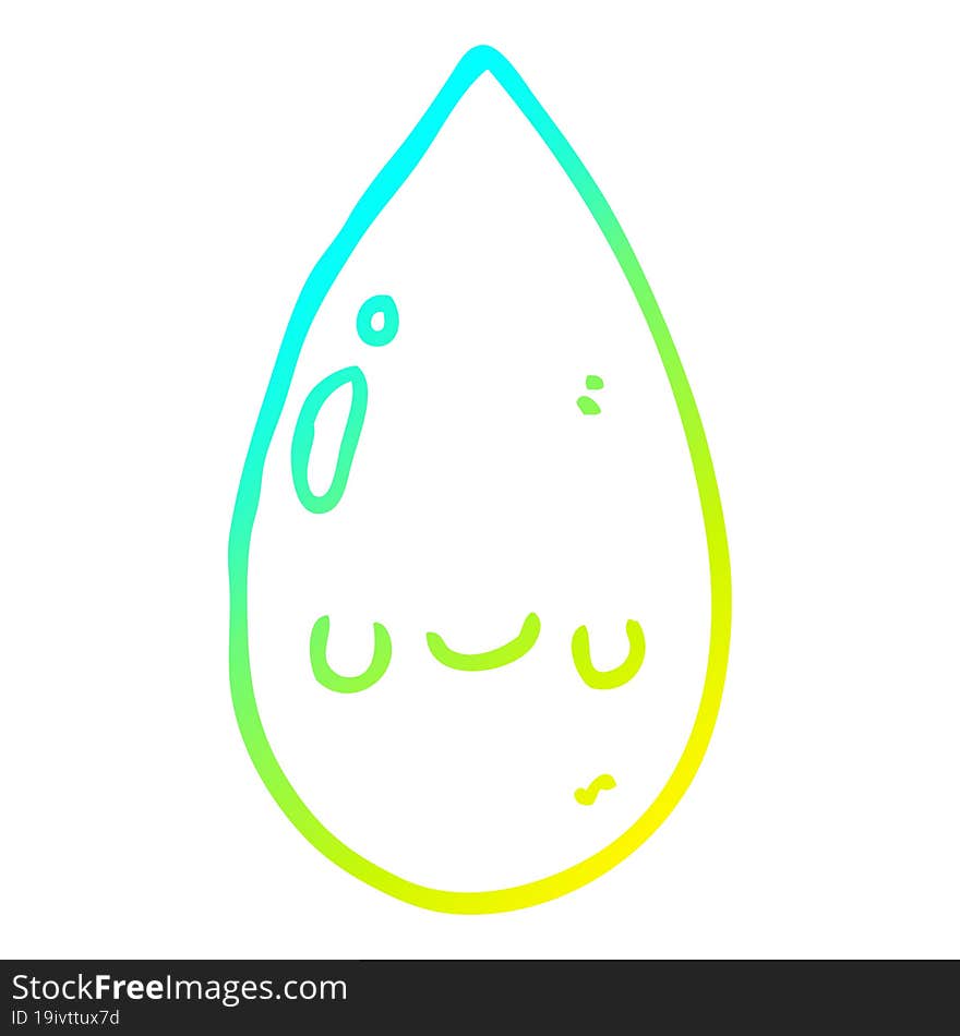 cold gradient line drawing of a cartoon cute raindrop