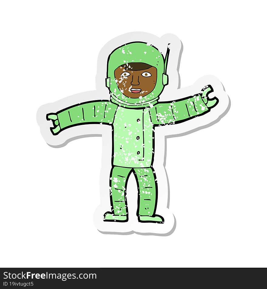 retro distressed sticker of a cartoon space man