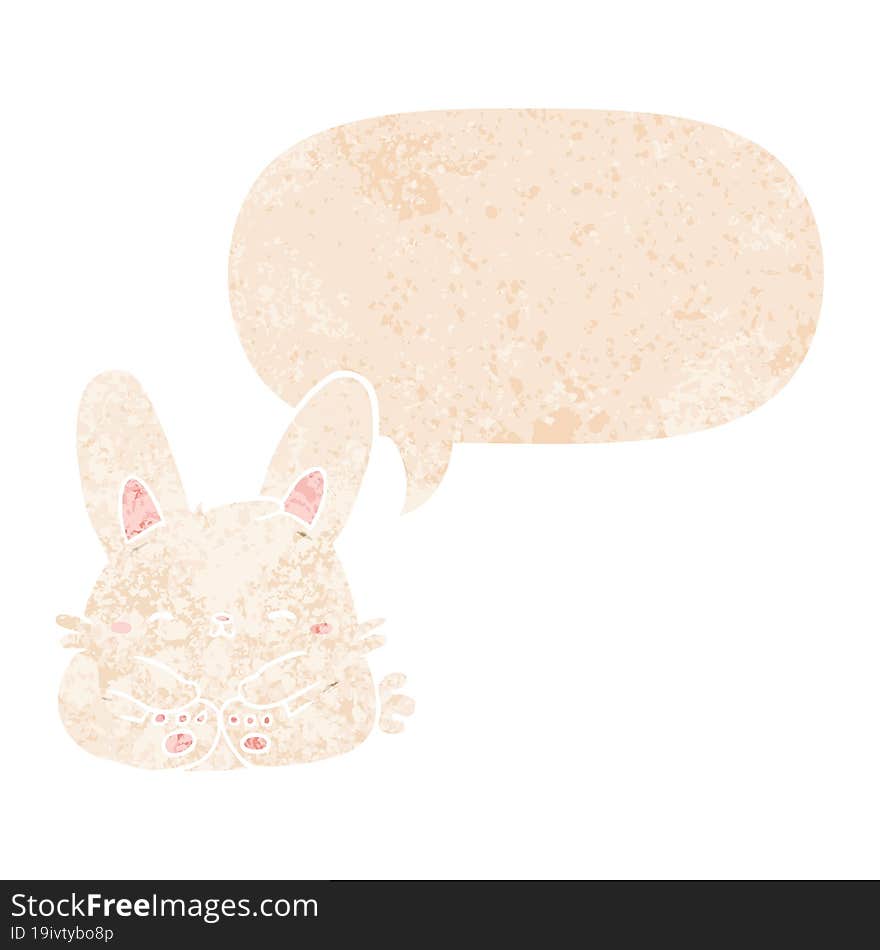 Cartoon Rabbit And Speech Bubble In Retro Textured Style