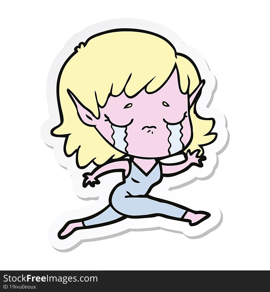 sticker of a crying cartoon elf girl