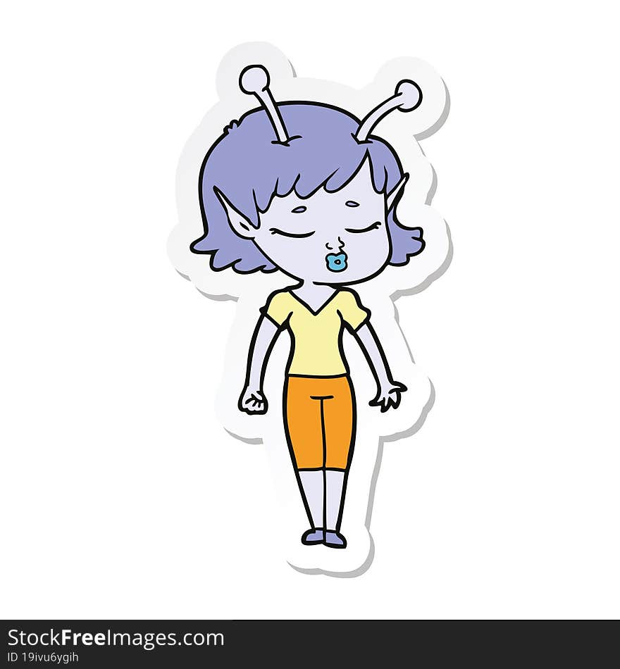 Sticker Of A Cute Alien Girl Cartoon