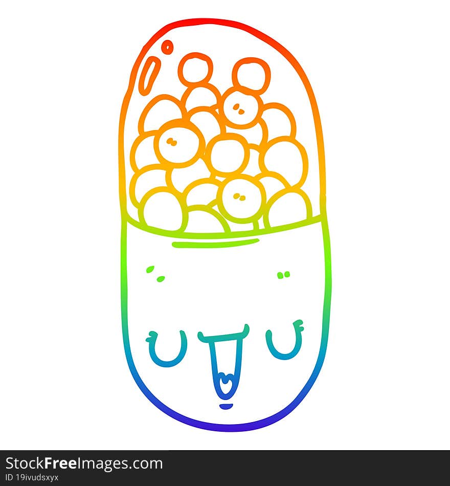 rainbow gradient line drawing cartoon medical pill