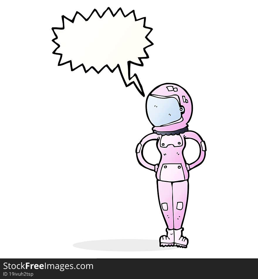 cartoon female astronaut with speech bubble