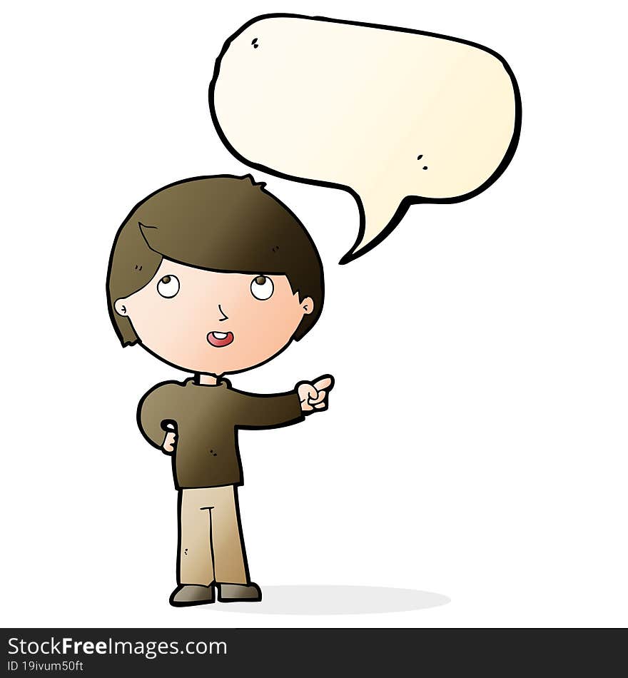 Cartoon Boy Pointing With Speech Bubble