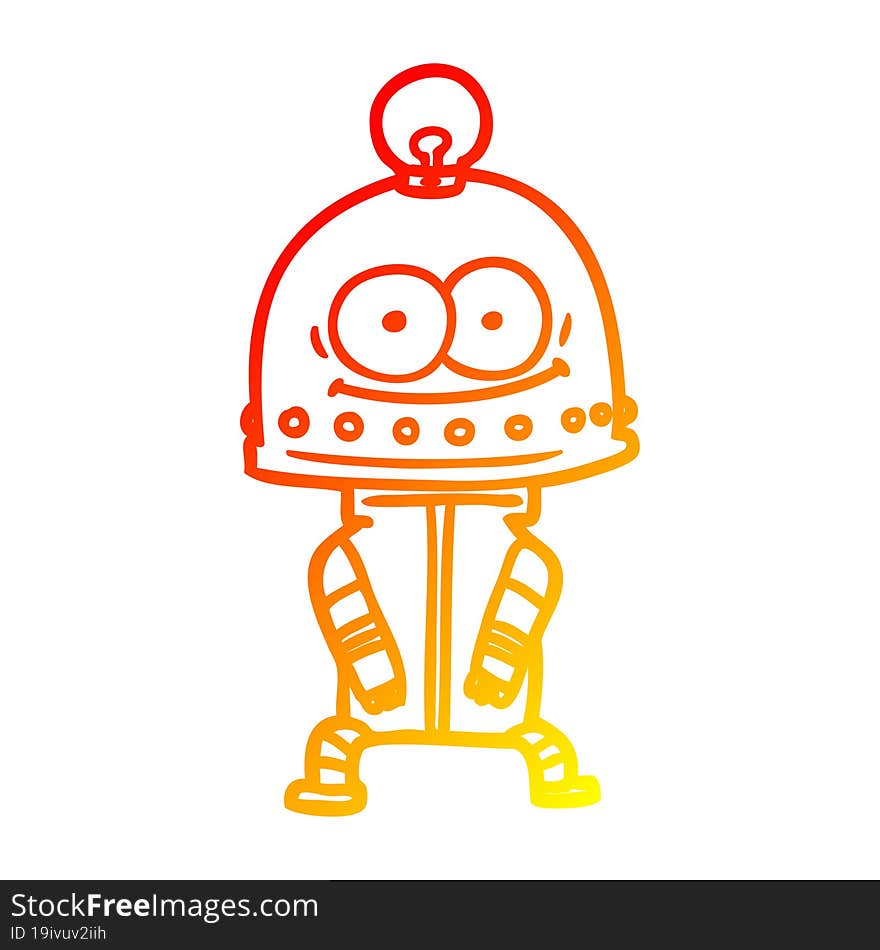 warm gradient line drawing happy carton robot with light bulb