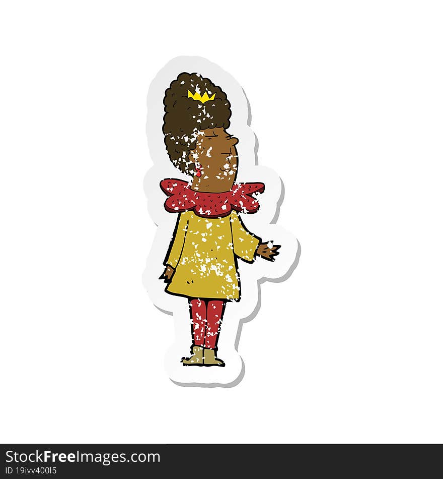 retro distressed sticker of a cartoon queen