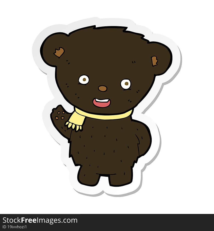 sticker of a cartoon black bear waving