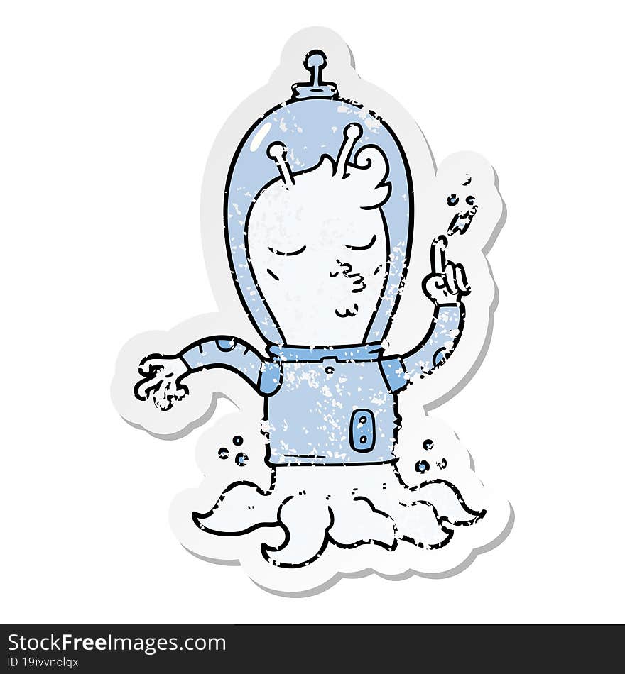 distressed sticker of a cartoon alien