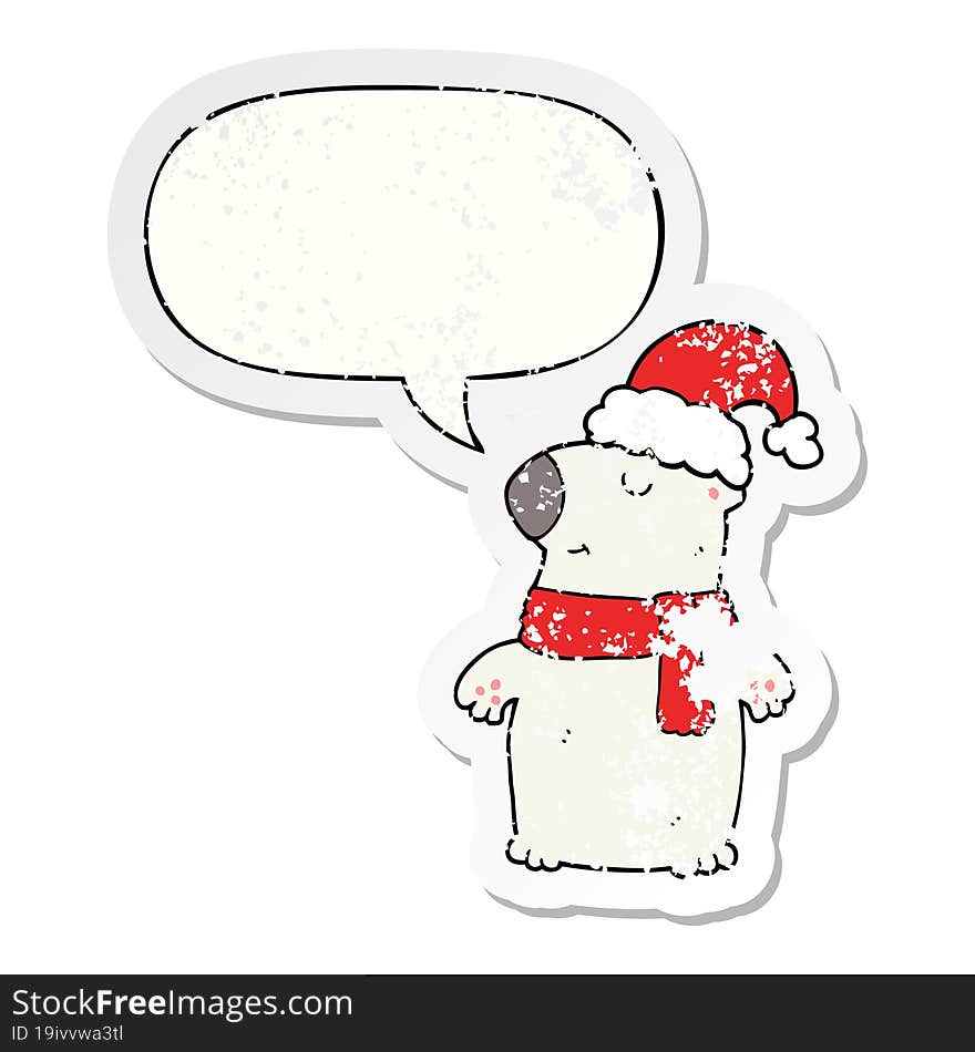 cute cartoon christmas bear and speech bubble distressed sticker