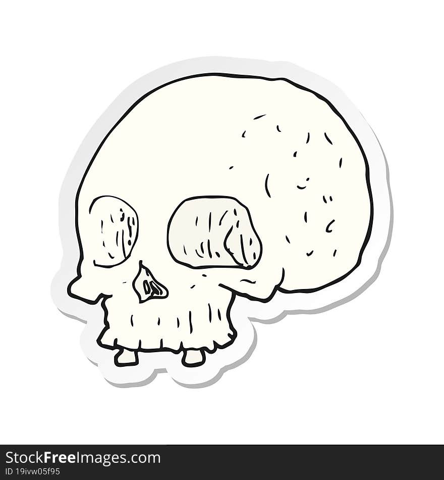 sticker of a cartoon old skull