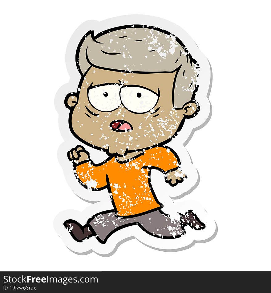 distressed sticker of a cartoon tired man