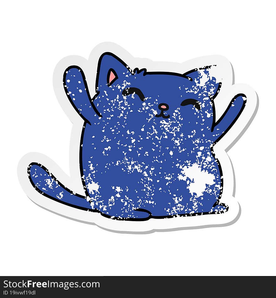 distressed sticker cartoon illustration of cute kawaii cat. distressed sticker cartoon illustration of cute kawaii cat