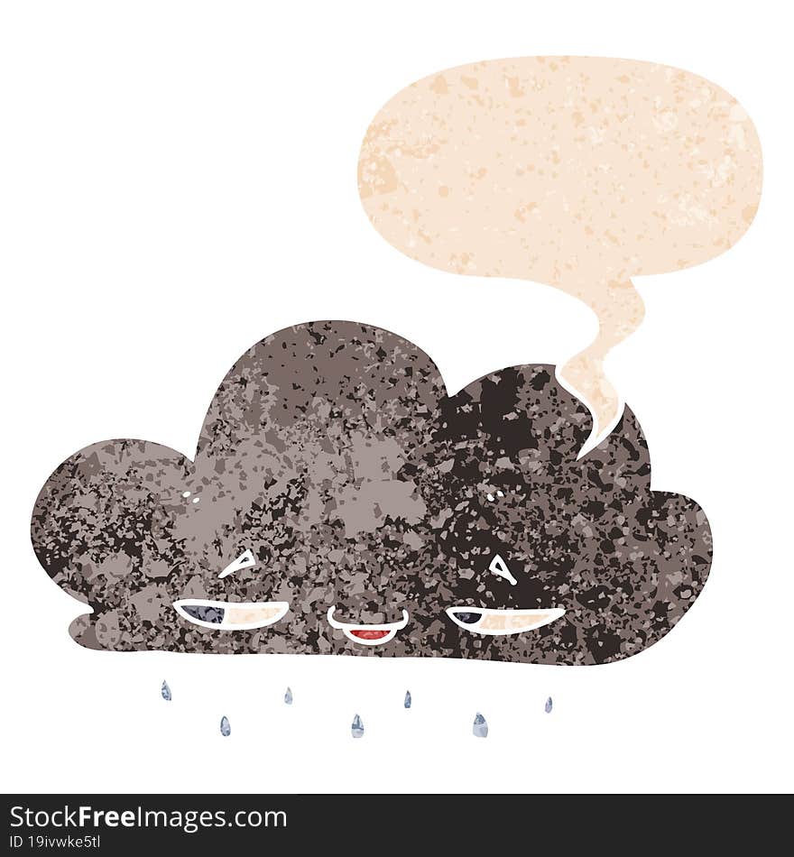 cartoon rain cloud and speech bubble in retro textured style