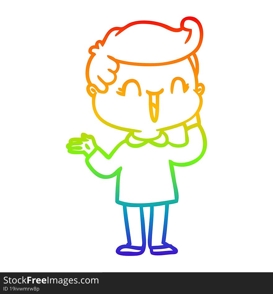 rainbow gradient line drawing of a cartoon laughing boy