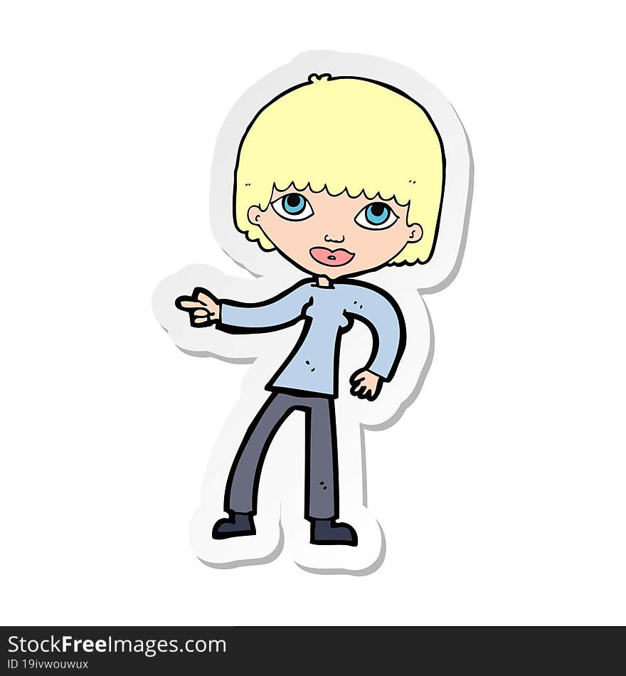 sticker of a cartoon woman pointing