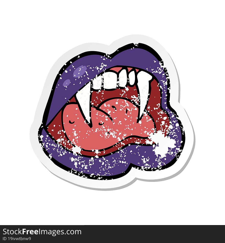 retro distressed sticker of a cartoon vampire lips