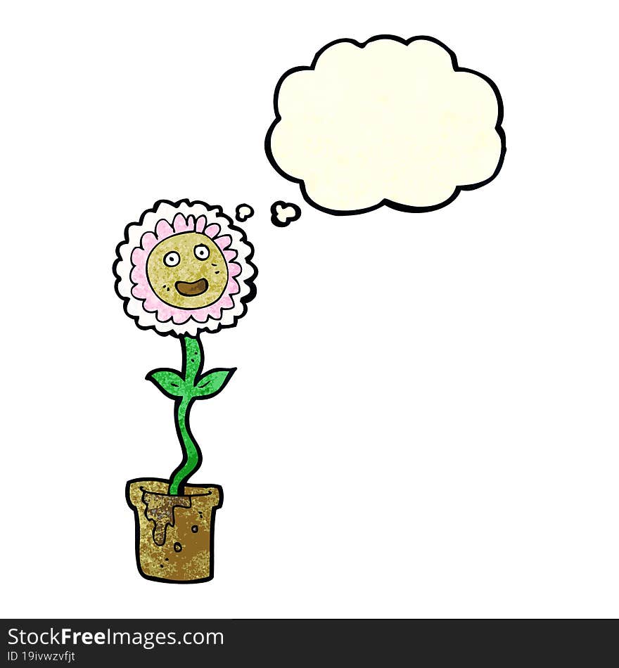 Cartoon Flower With Face With Thought Bubble