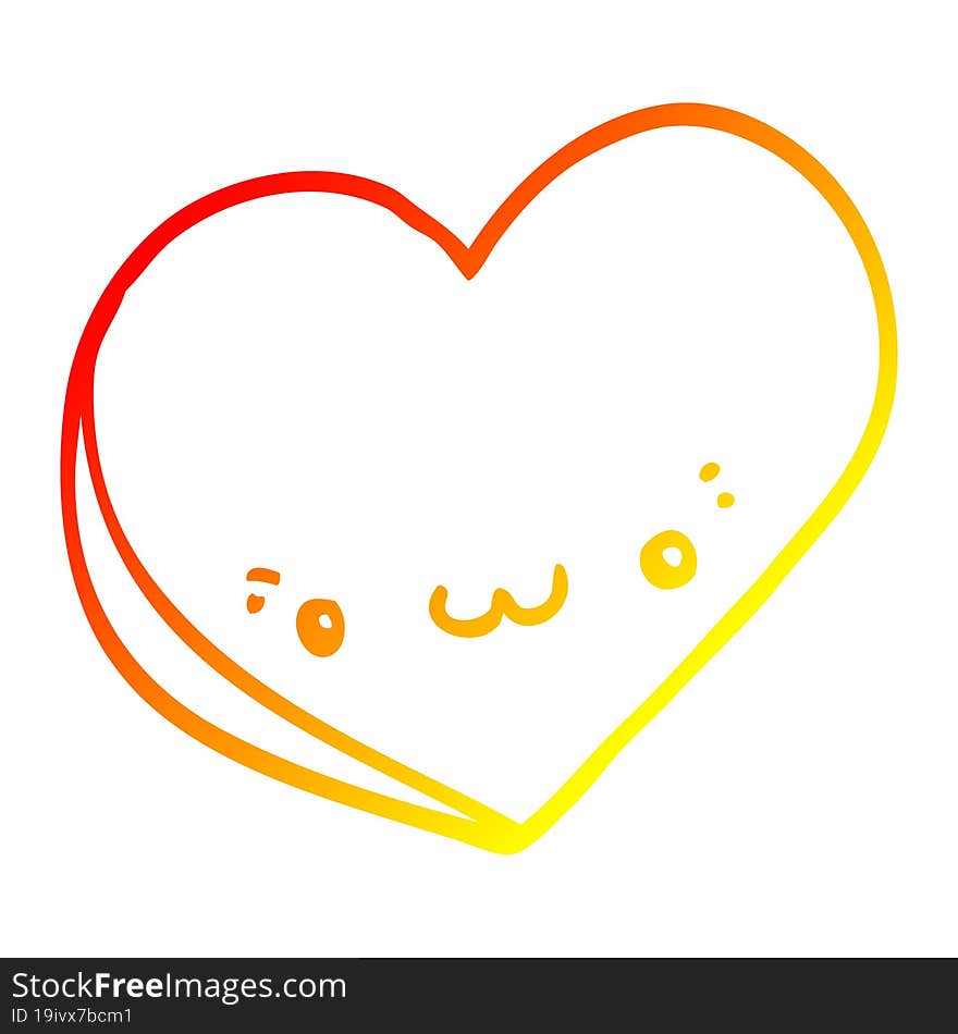 warm gradient line drawing of a cartoon love heart with face