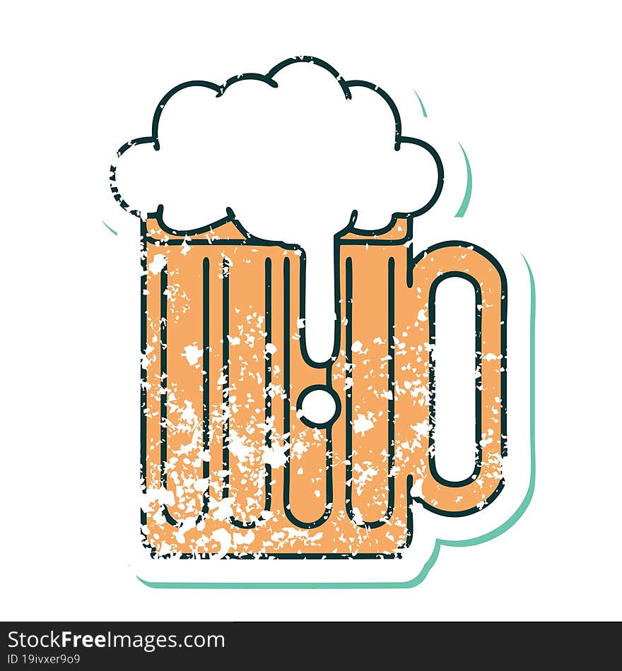 distressed sticker tattoo style icon of a beer tankard