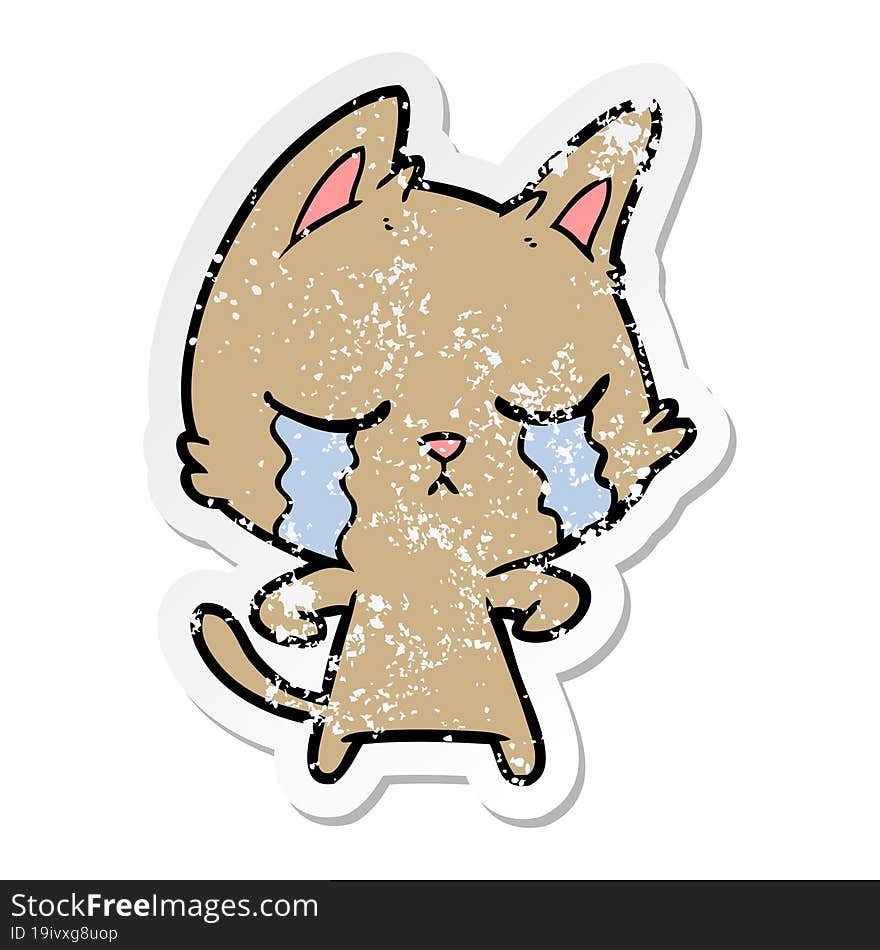 distressed sticker of a crying cartoon cat