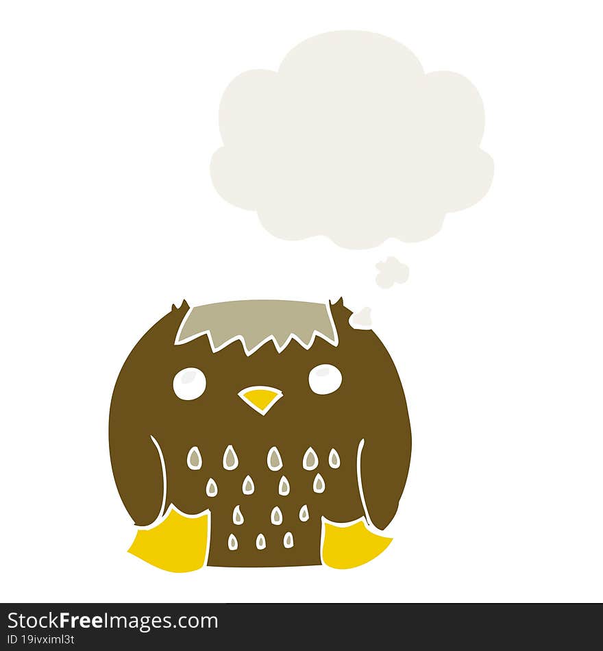 cartoon owl and thought bubble in retro style