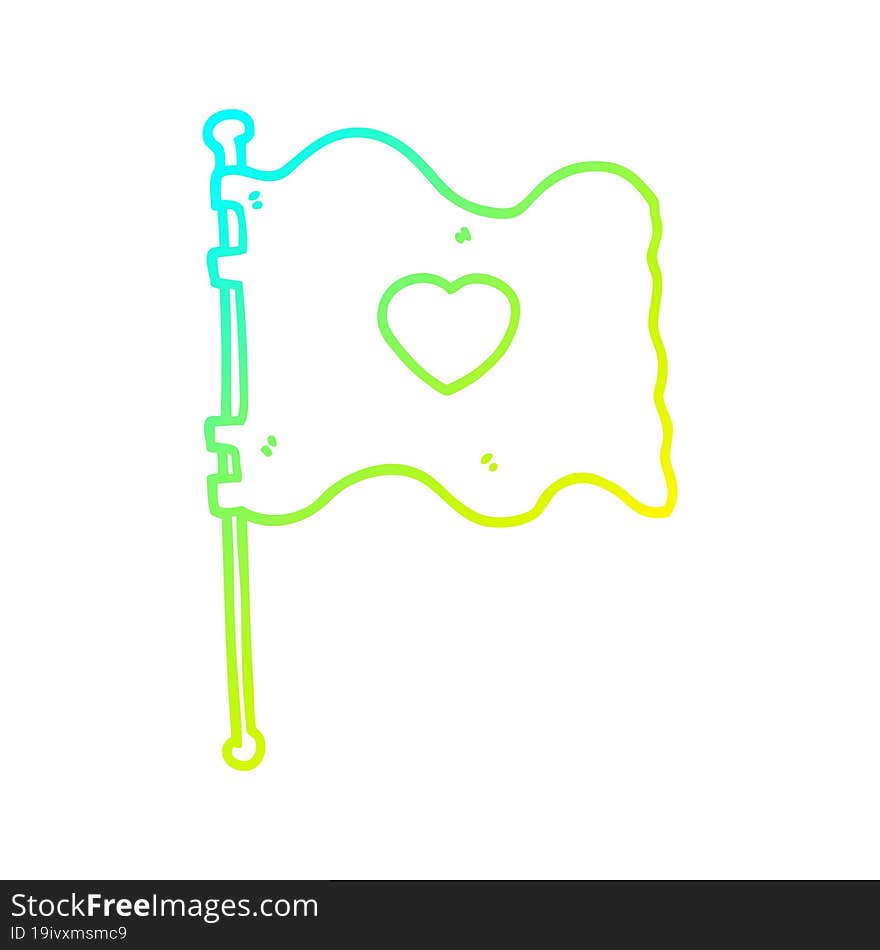 cold gradient line drawing of a cartoon flag with love heart