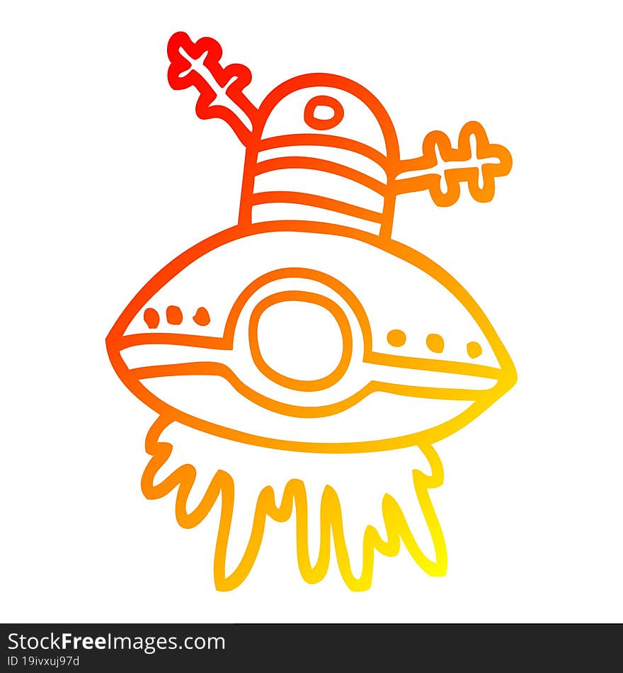 warm gradient line drawing cartoon alien spaceship