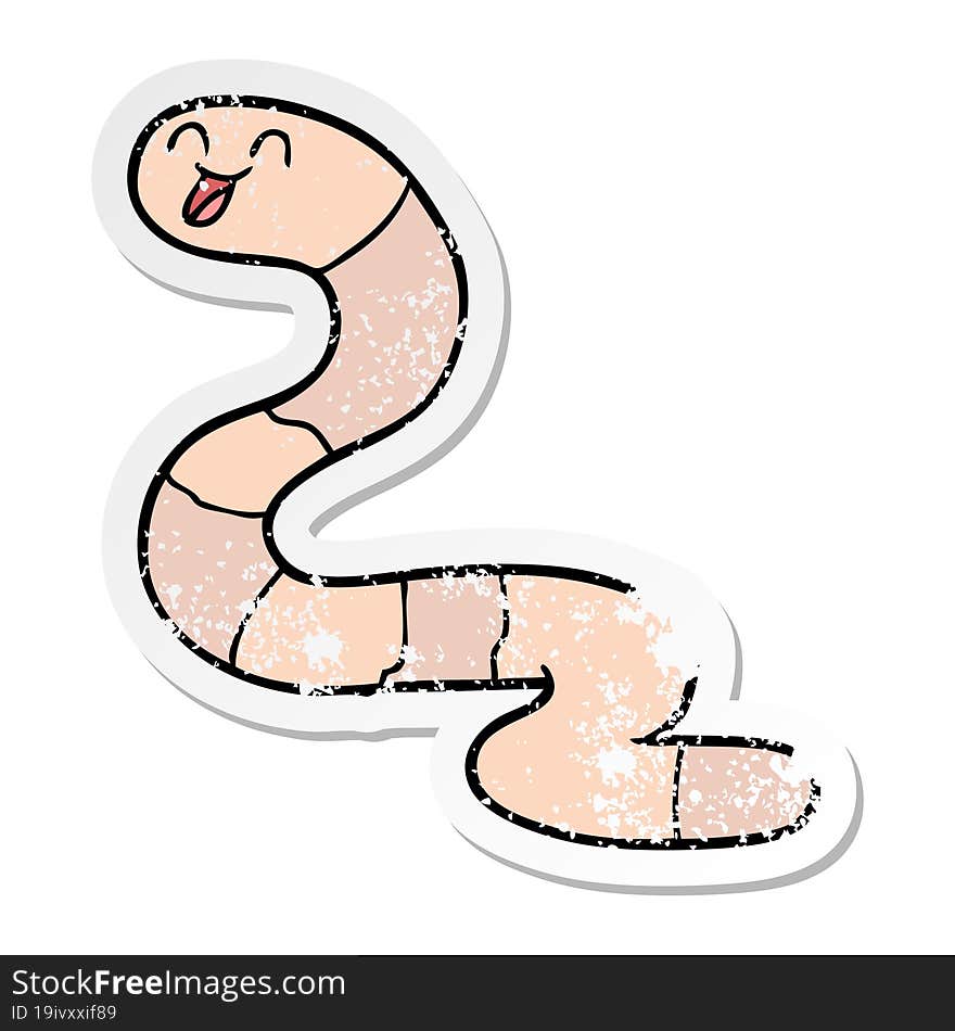 distressed sticker of a cartoon worm