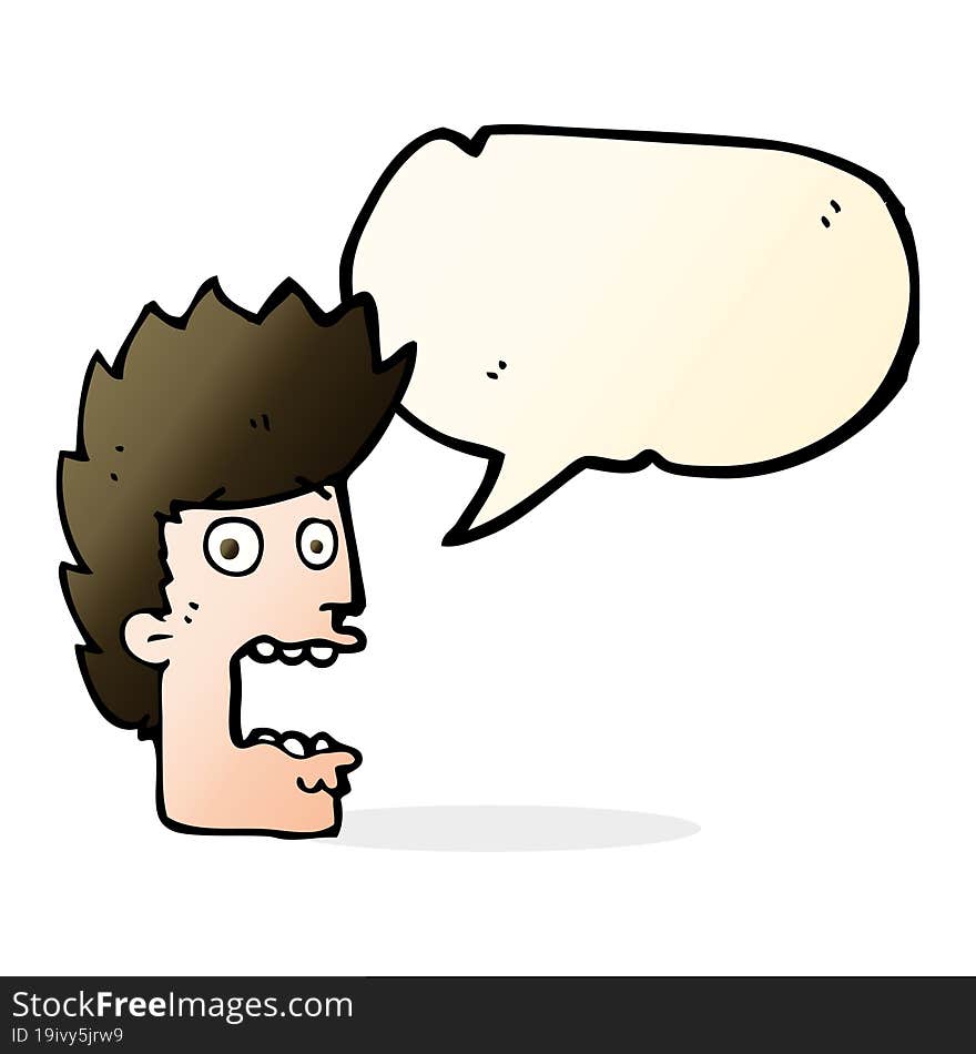 cartoon terrified man with speech bubble