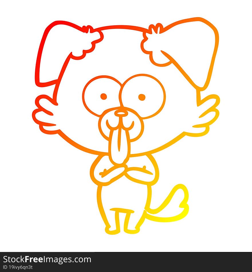 warm gradient line drawing cartoon dog with tongue sticking out