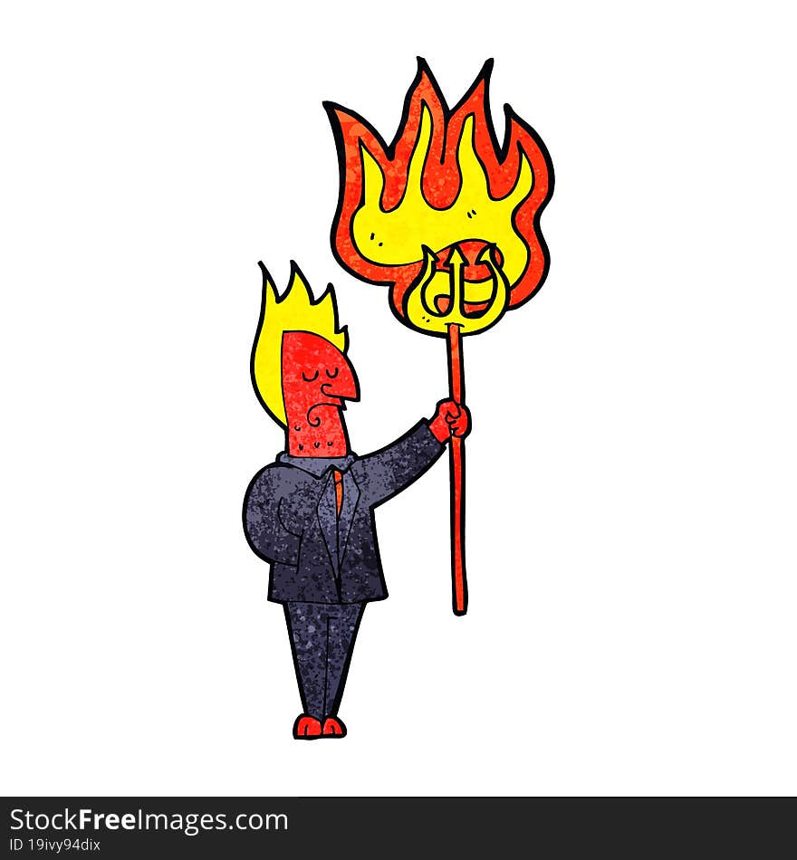 cartoon devil with flaming pitchfork