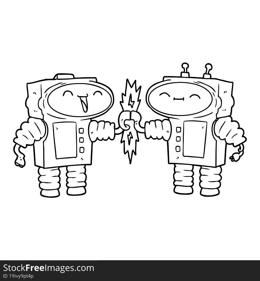 cartoon robots connecting. cartoon robots connecting