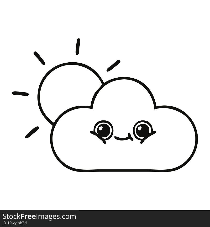 line drawing cartoon of a sun and cloud