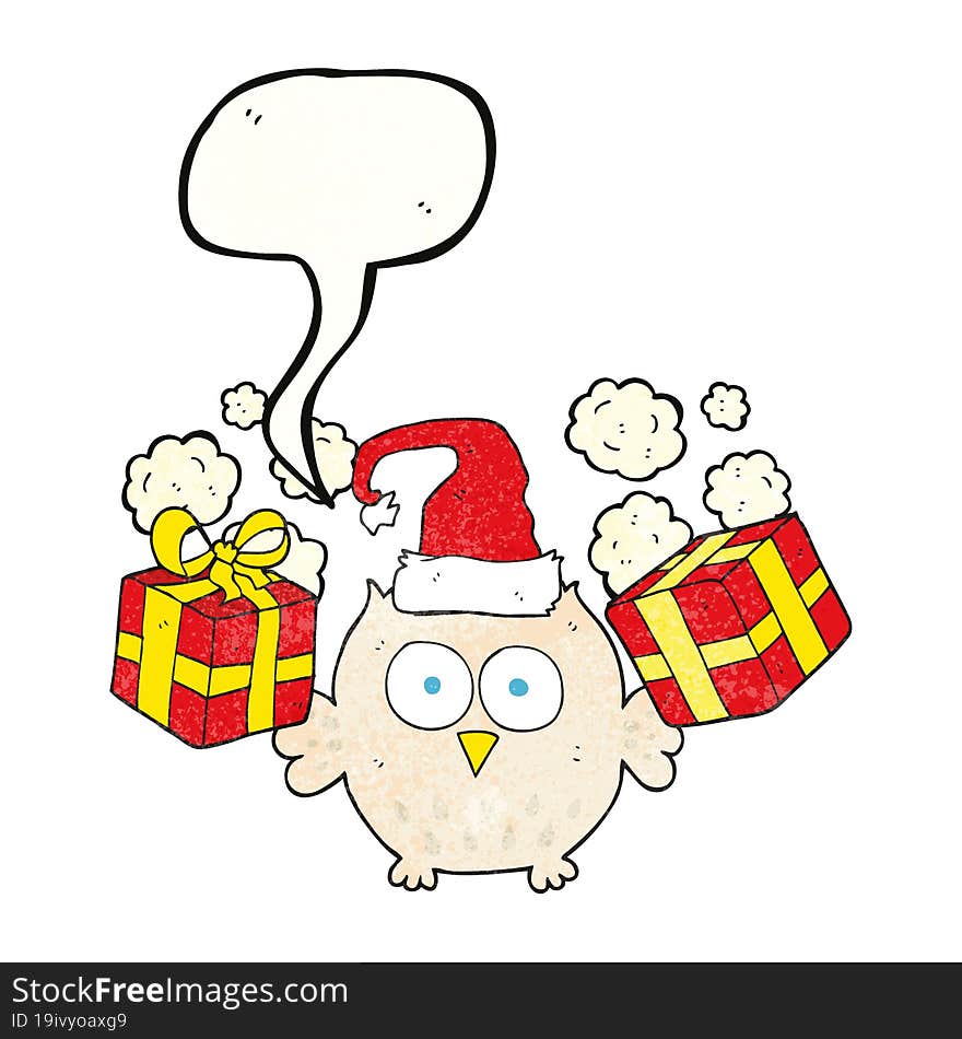 Speech Bubble Textured Cartoon Christmas Owl