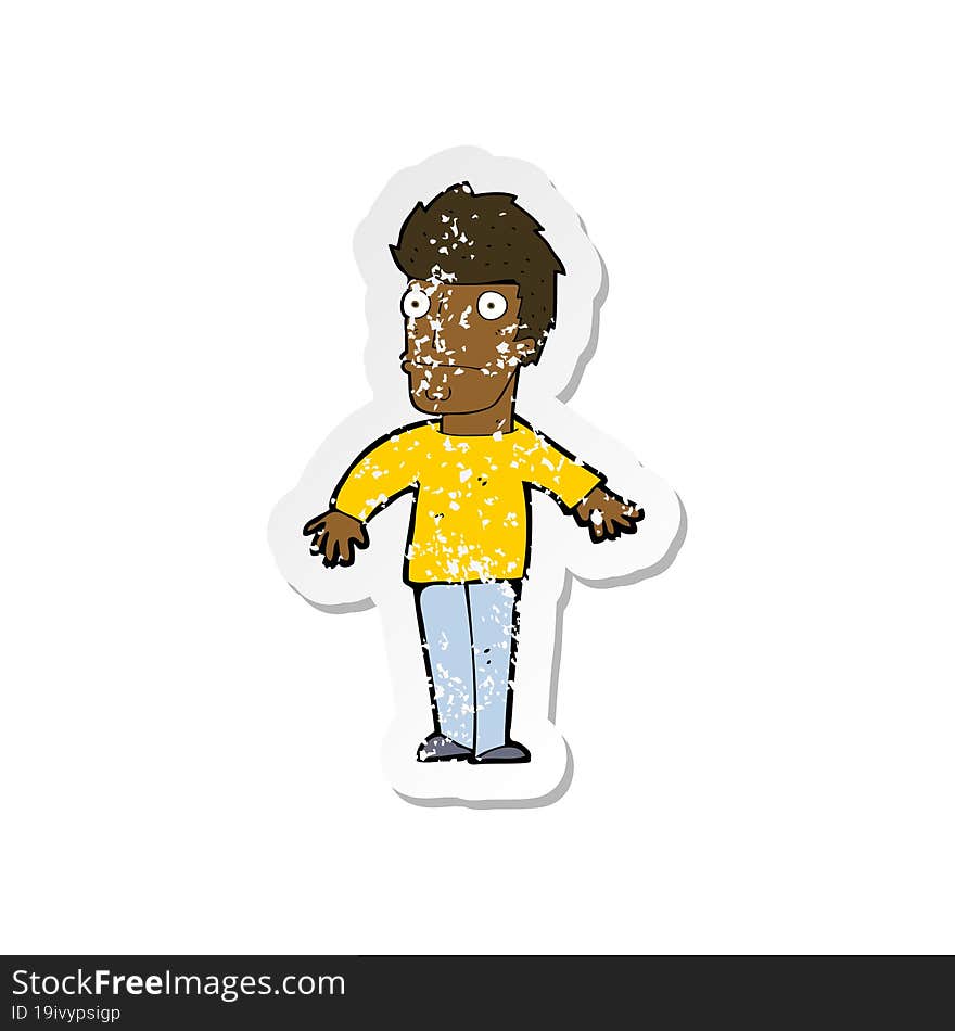 retro distressed sticker of a cartoon worried man