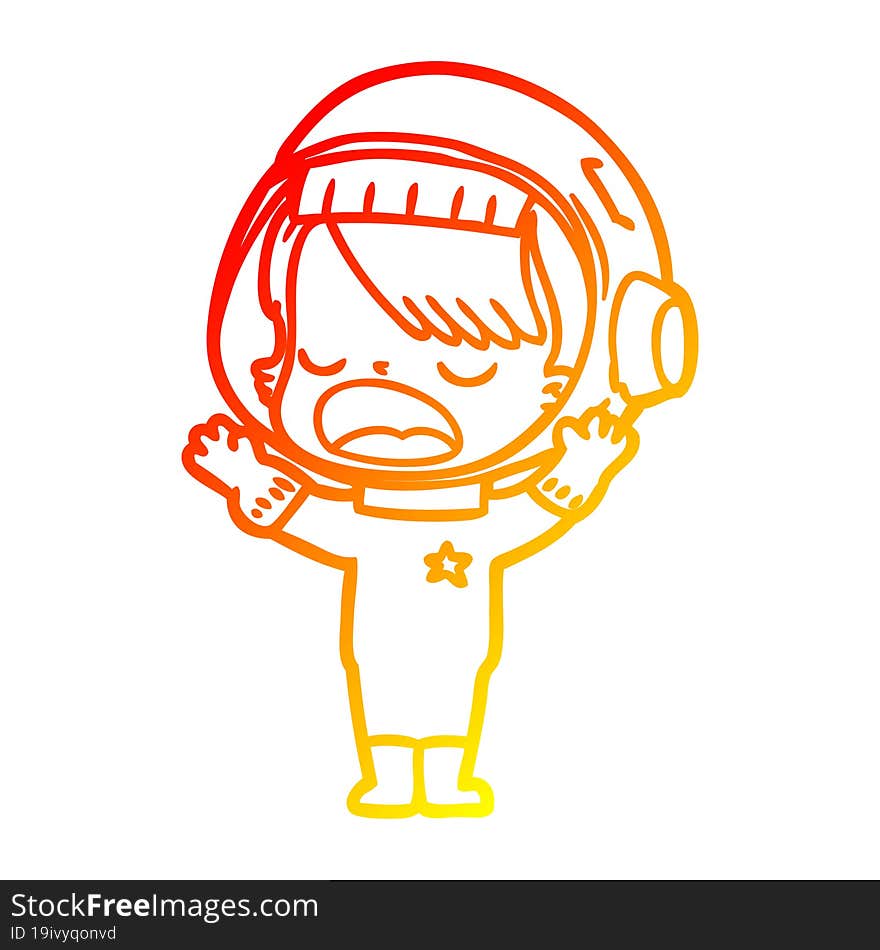 Warm Gradient Line Drawing Cartoon Astronaut Girl Talking