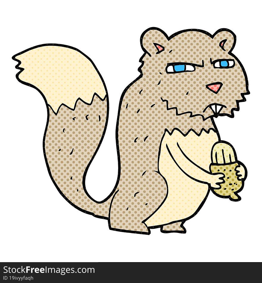 freehand drawn cartoon angry squirrel with nut