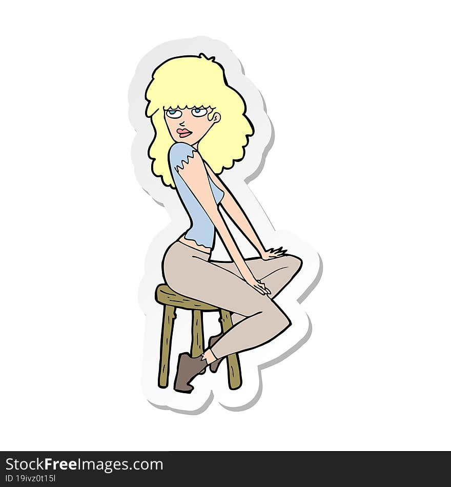 Sticker Of A Cartoon Woman Striking Pose