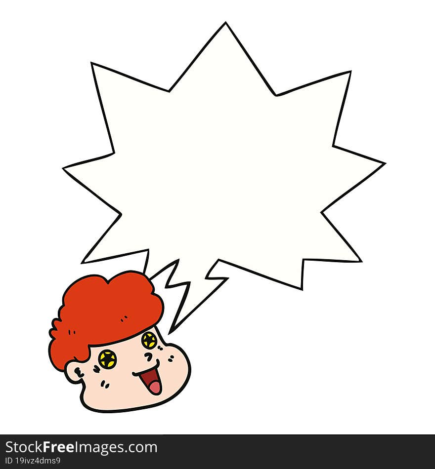 cartoon boy\'s face with speech bubble. cartoon boy\'s face with speech bubble