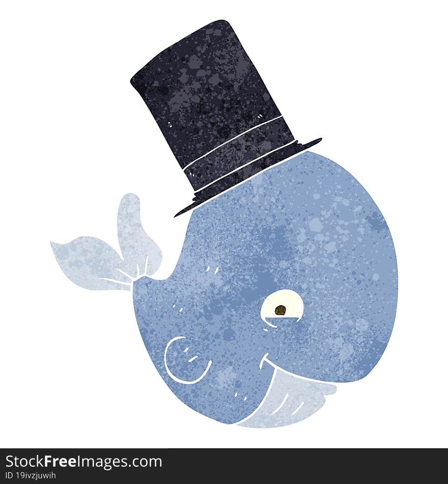 retro cartoon whale in top hat