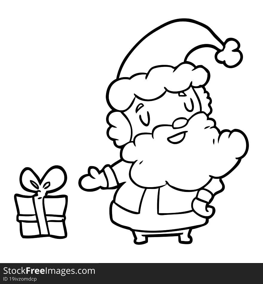 line drawing of a santa claus with present. line drawing of a santa claus with present