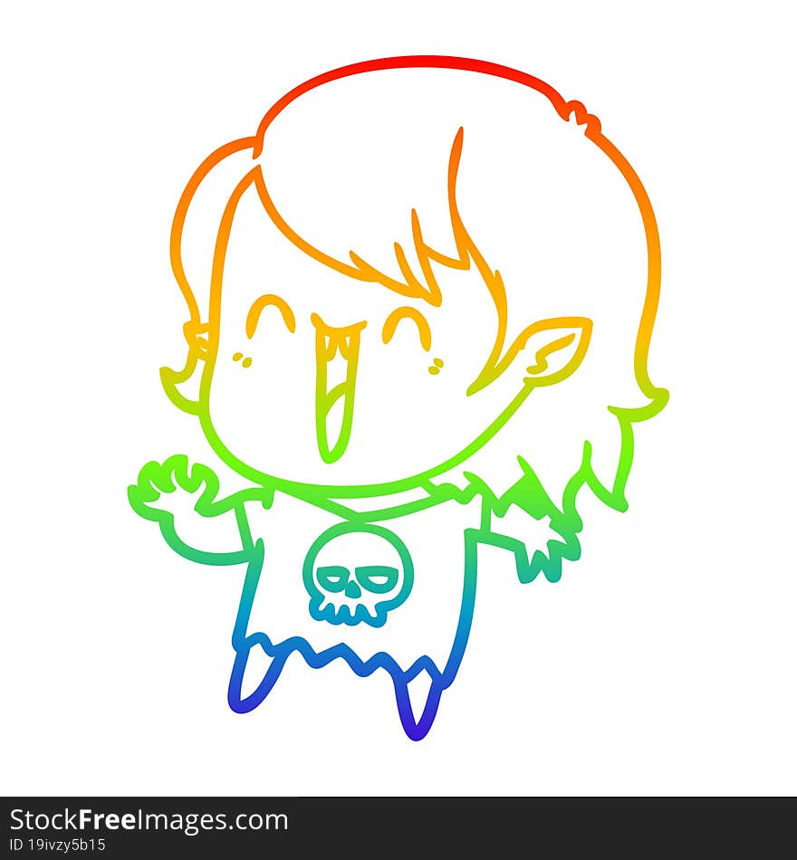 rainbow gradient line drawing cute cartoon happy vampire girl