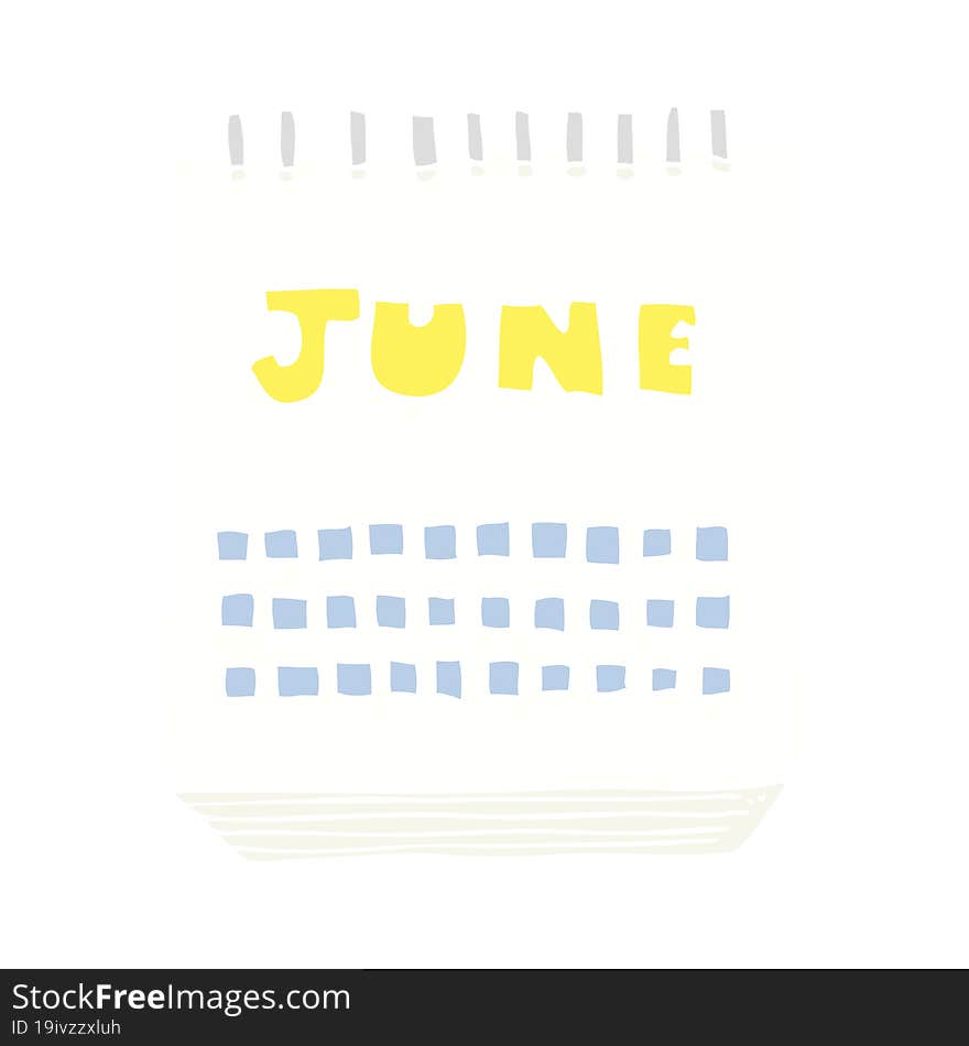 Flat Color Illustration Of A Cartoon Calendar Showing Month Of