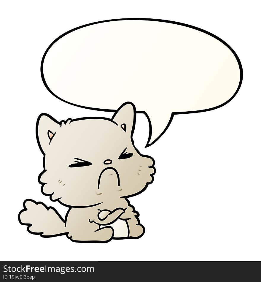 cute cartoon angry cat with speech bubble in smooth gradient style