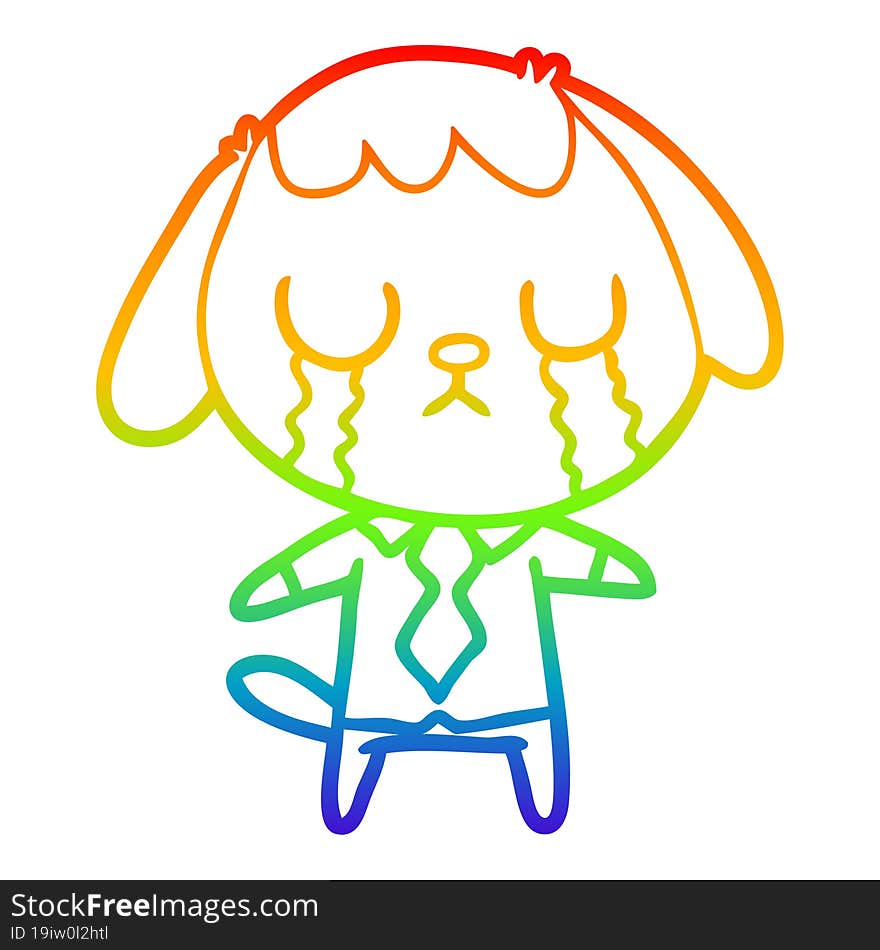 rainbow gradient line drawing of a cute cartoon dog crying