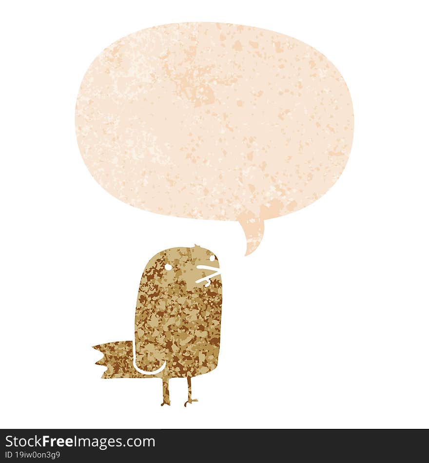 Cartoon Bird And Speech Bubble In Retro Textured Style