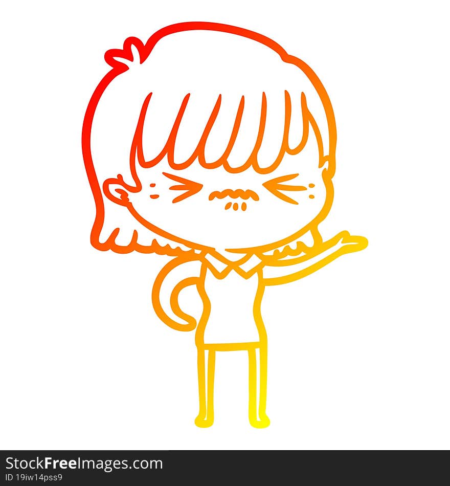 warm gradient line drawing annoyed cartoon girl