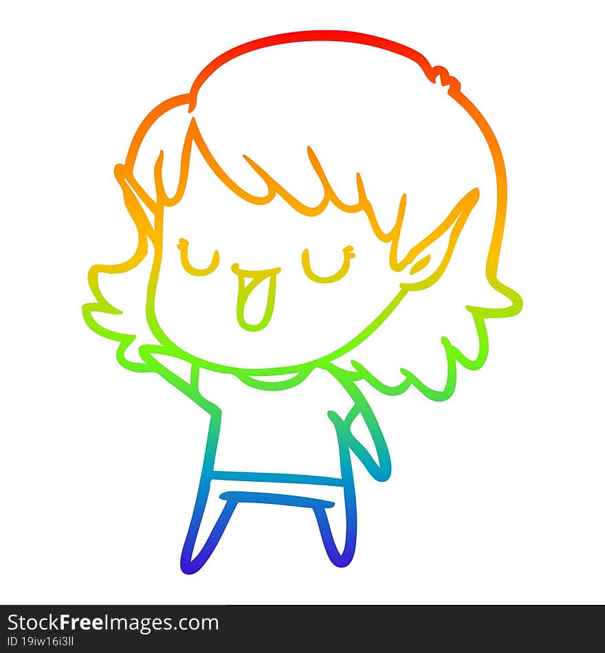 rainbow gradient line drawing of a cartoon elf girl